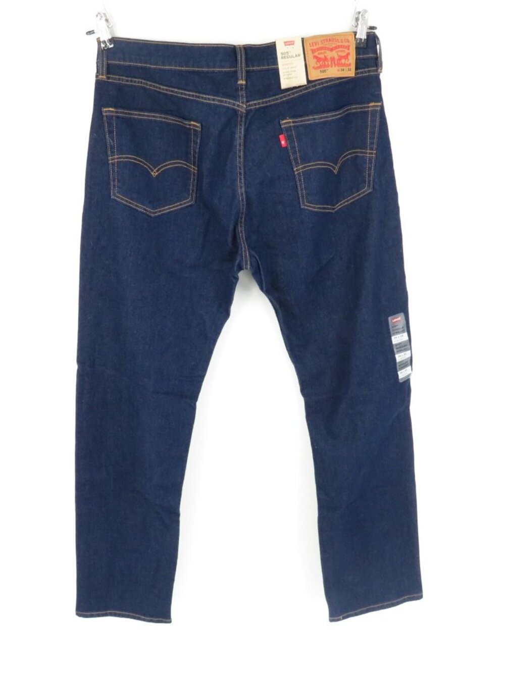 Levis 505 Regular Fit Stretch Jeans W34 L32 Dark Wash Straight Leg Mens NEW
